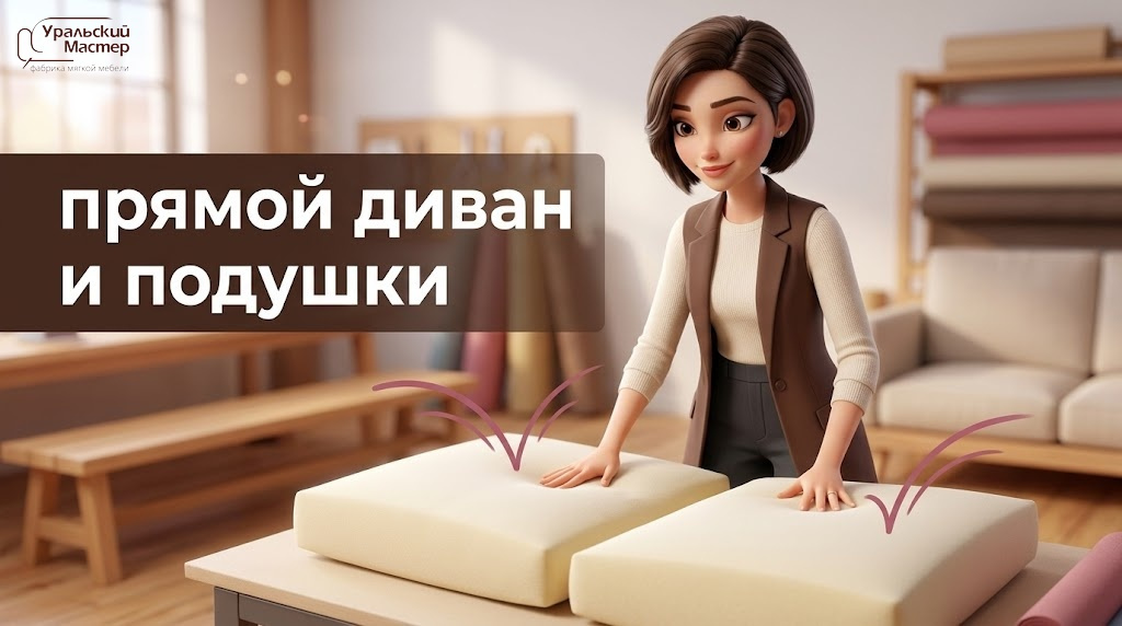 Прямой диван и подушки: мягкая мебель и диваны «Уральский мастер» в 2026 году
